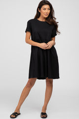 Black Cuffed Short Sleeve Babydoll Dress