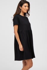 Black Cuffed Short Sleeve Babydoll Dress