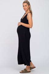 Black V-Neck Sleeveless Cropped Maternity Jumpsuit