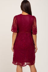 Burgundy Lace Mesh Overlay Maternity Dress