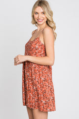 Rust Floral Cutout Back Tie Romper