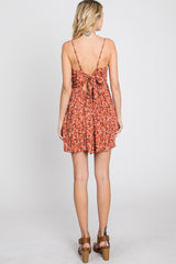 Rust Floral Cutout Back Tie Romper