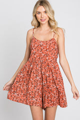 Rust Floral Cutout Back Tie Romper