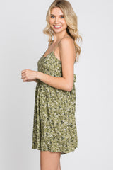 Olive Floral Cutout Back Tie Romper