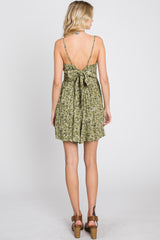 Olive Floral Cutout Back Tie Romper