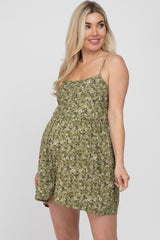 Olive Floral Cutout Back Tie Maternity Romper