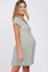 Sage Floral Button Accent Maternity Dress