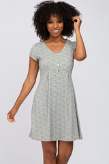 Sage Floral Button Accent Dress