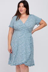 Blue Floral Plus Maternity Wrap Dress