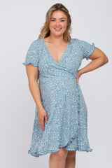 Blue Floral Plus Maternity Wrap Dress