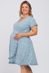 Blue Floral Plus Maternity Wrap Dress