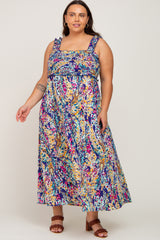 Purple Printed Smocked Plus Maxi Dress