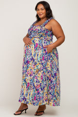 Purple Printed Smocked Maternity Plus Maxi Dress