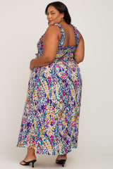 Purple Printed Smocked Maternity Plus Maxi Dress