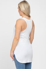 White Racerback Curved Hem Maternity Tank Top