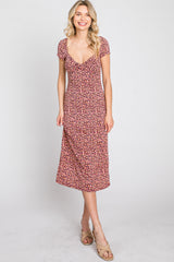 Mauve Floral Sweetheart Midi Dress