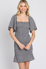 Black Gingham Smocked Mini Dress