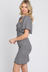 Black Gingham Smocked Mini Dress