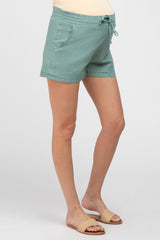 Sage Waist Tie Linen Maternity Shorts