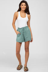 Sage Waist Tie Linen Maternity Shorts