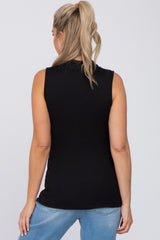 Black Ribbed Sleeveless Mock Neck Maternity Top