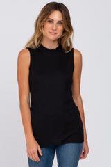 Black Ribbed Sleeveless Mock Neck Maternity Top