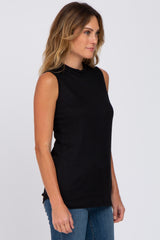 Black Ribbed Sleeveless Mock Neck Top