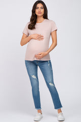 Taupe Basic Short Sleeve Maternity Top