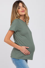 Olive Basic Short Sleeve Maternity Top