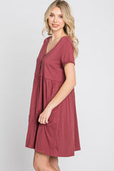 Burgundy Button Front Basic Dress