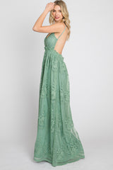 Mint Green Crochet Lace Open Back Maxi Dress