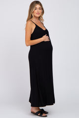 Black Solid Sleeveless Maternity Maxi Dress