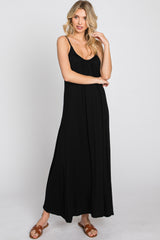 Black Solid Sleeveless Maxi Dress