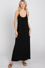 Black Solid Sleeveless Maxi Dress