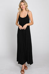 Black Solid Sleeveless Maxi Dress