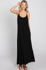 Black Solid Sleeveless Maxi Dress