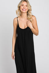 Black Solid Sleeveless Maxi Dress