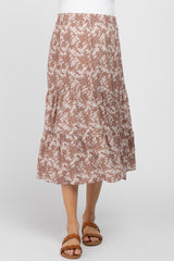 Mocha Floral Tiered Maternity Midi Skirt