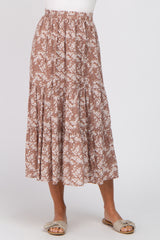 Mocha Floral Tiered Midi Skirt