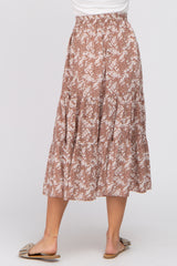 Mocha Floral Tiered Midi Skirt