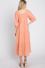 Peach Tiered Midi Dress