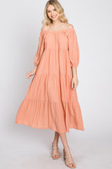 Peach Tiered Midi Dress