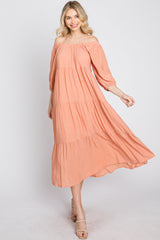 Peach Tiered Midi Dress