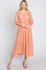 Peach Tiered Midi Dress