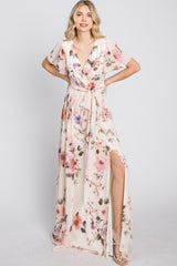 Cream Floral Chiffon Maxi Dress