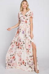 Cream Floral Chiffon Maxi Dress