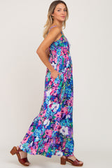 Navy Multi Colored Floral Cutout Jumpsuit