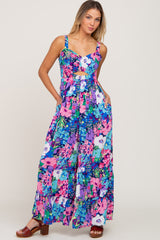 Navy Multi Colored Floral Cutout Jumpsuit