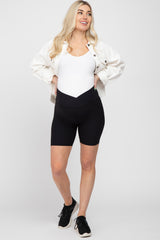 Black Crossover Waist Maternity Bike Shorts