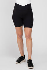 Black Crossover Waist Maternity Bike Shorts